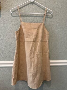 Zara Beige Striped Mini Dress with Spaghetti Straps